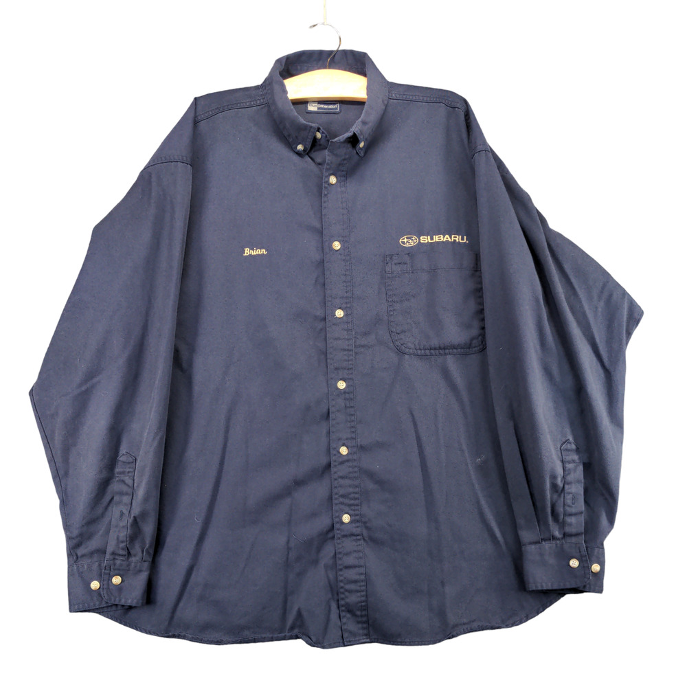 Blue Generation Mens Button Front Shirt Blue 2XL Embroidered Subaru Logo
